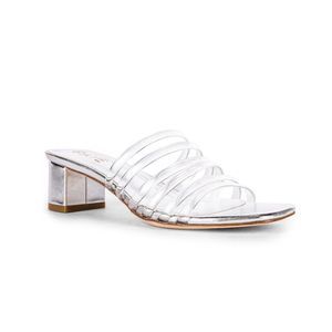 Raye Lyric Slip On Silver Metallic Sandal Heels